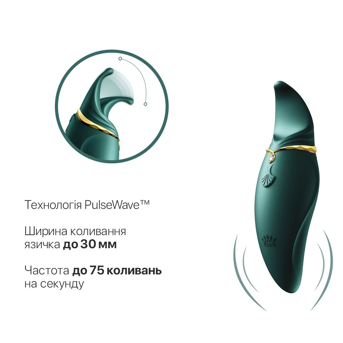Вібратор 2в1 з язичком Zalo Hero Jewel Green Swarovski