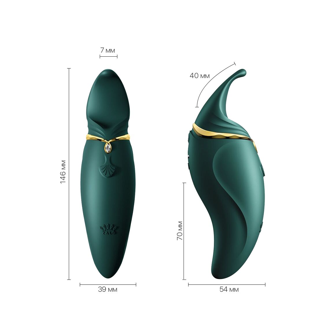 Вібратор 2в1 з язичком Zalo Hero Jewel Green Swarovski