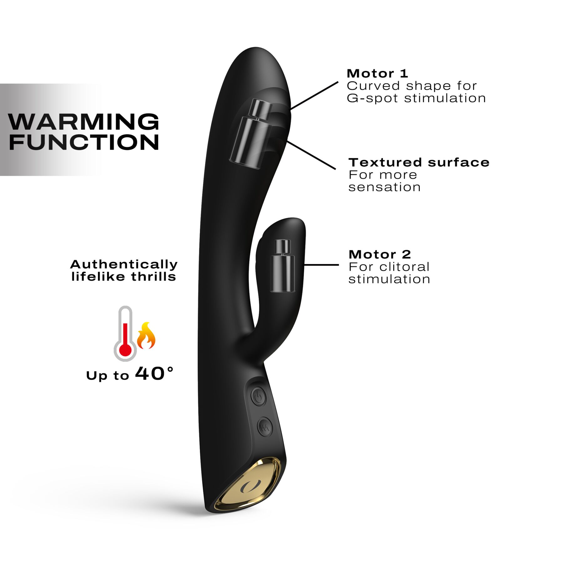 Вібратор-кролик з підігрівом Dorcel FLEXI RABBIT BLACK, гнучкий