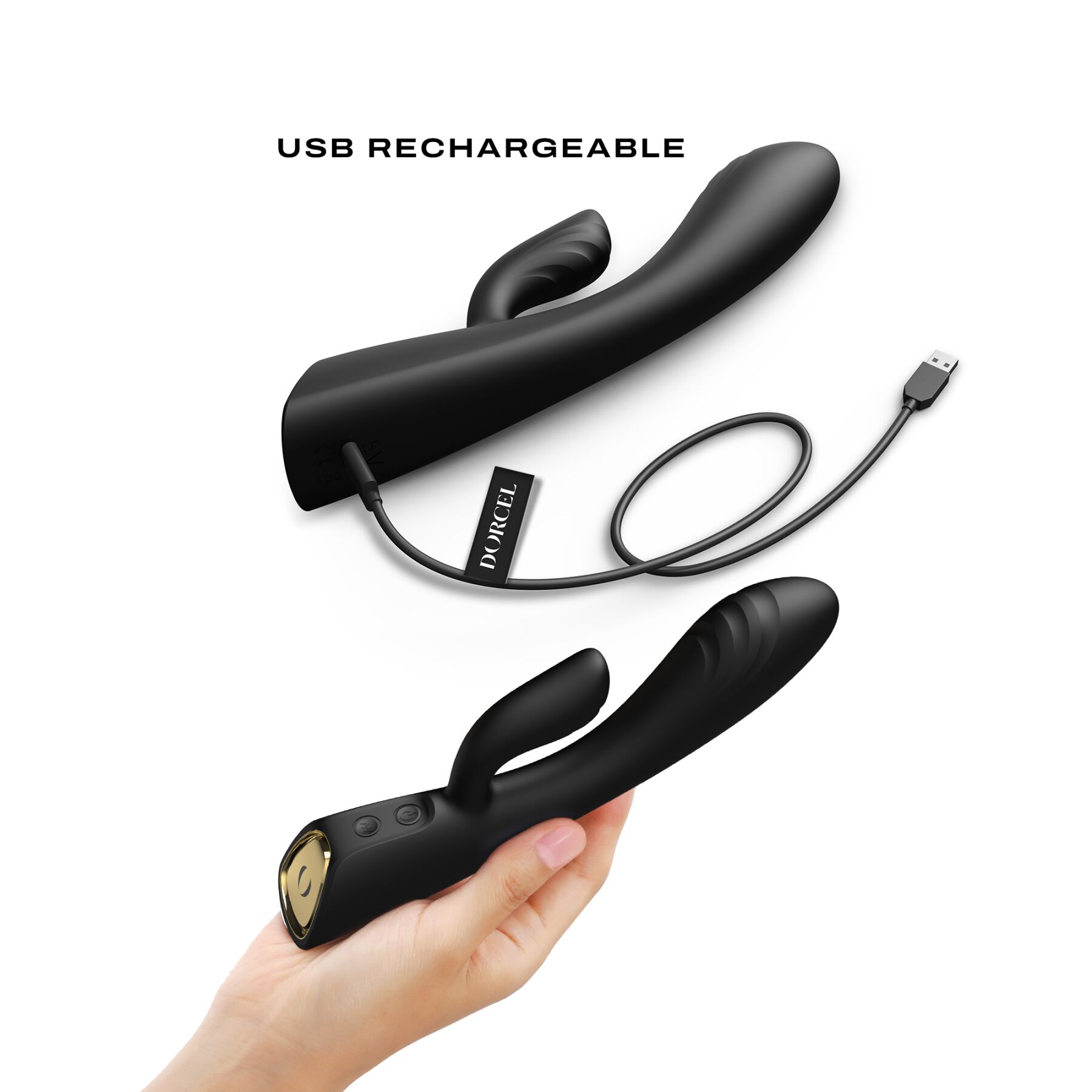 Вібратор-кролик з підігрівом Dorcel FLEXI RABBIT BLACK, гнучкий