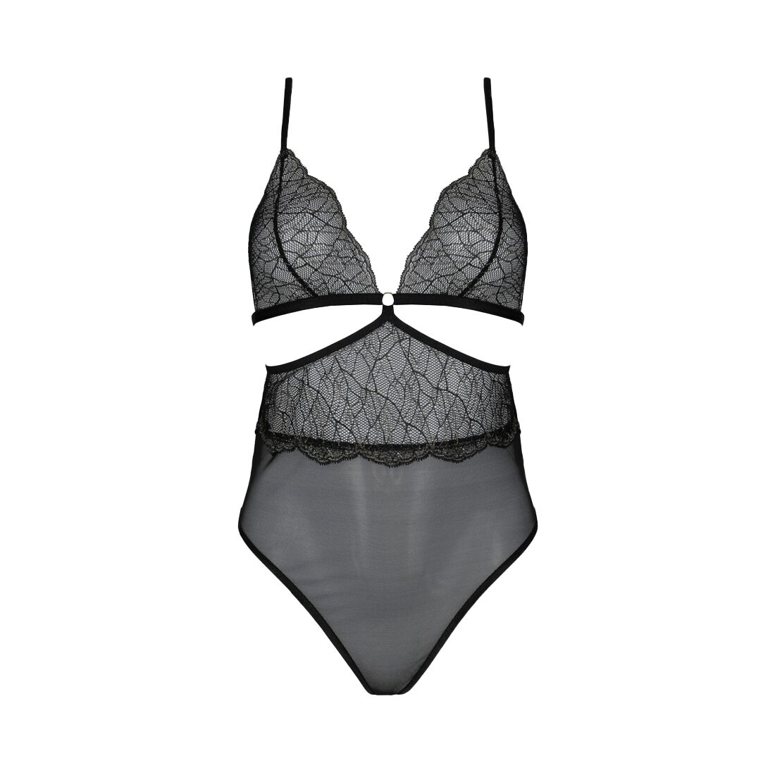 Passion Amberly Body 4XL/5XL - Чорне мереживне боді з золотими деталями