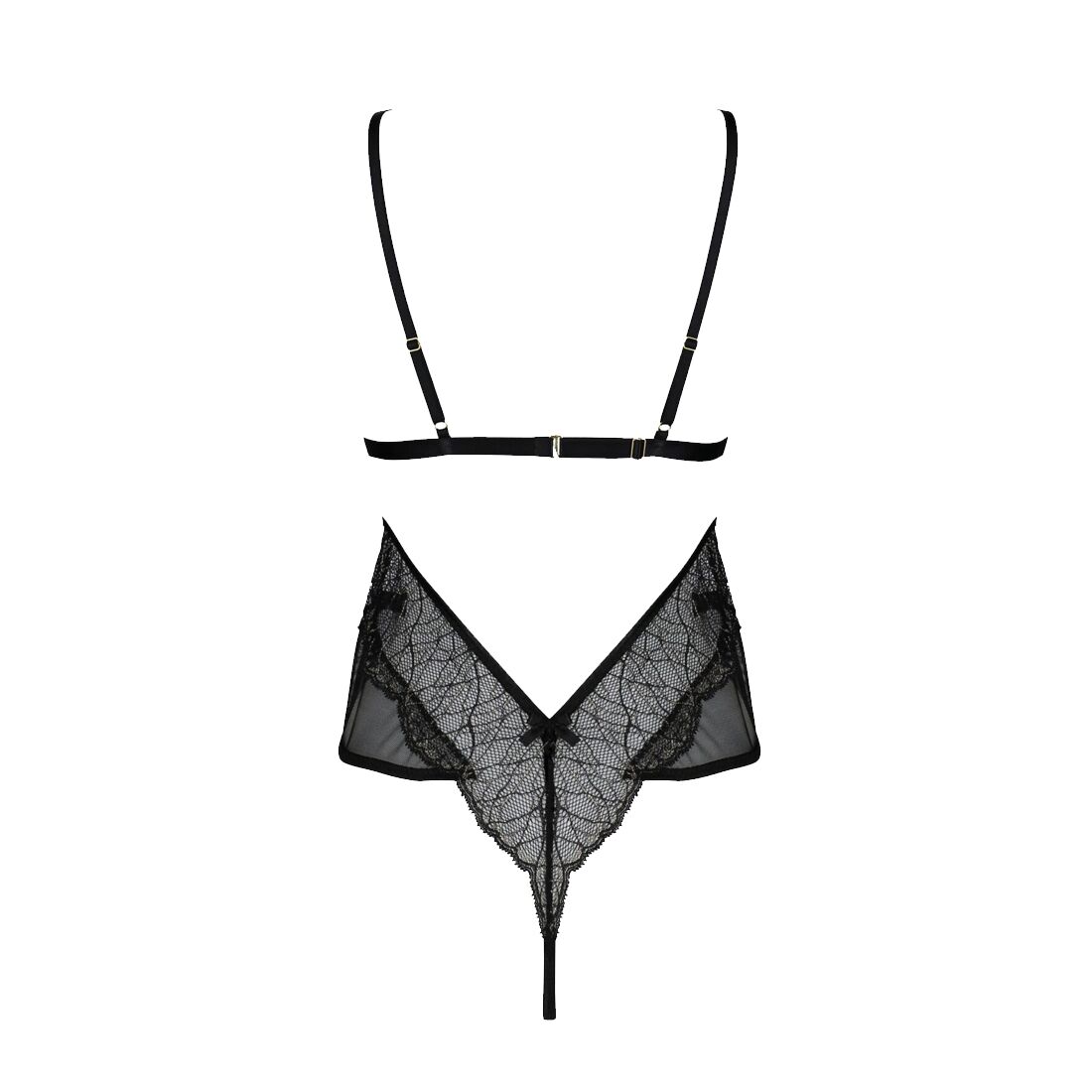 Passion Amberly Body 4XL/5XL - Чорне мереживне боді з золотими деталями