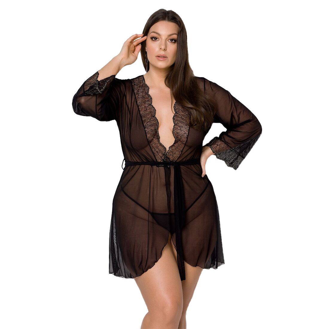 Елегантний пеньюар Passion Amberly Peignoir 4XL/5XL чорний