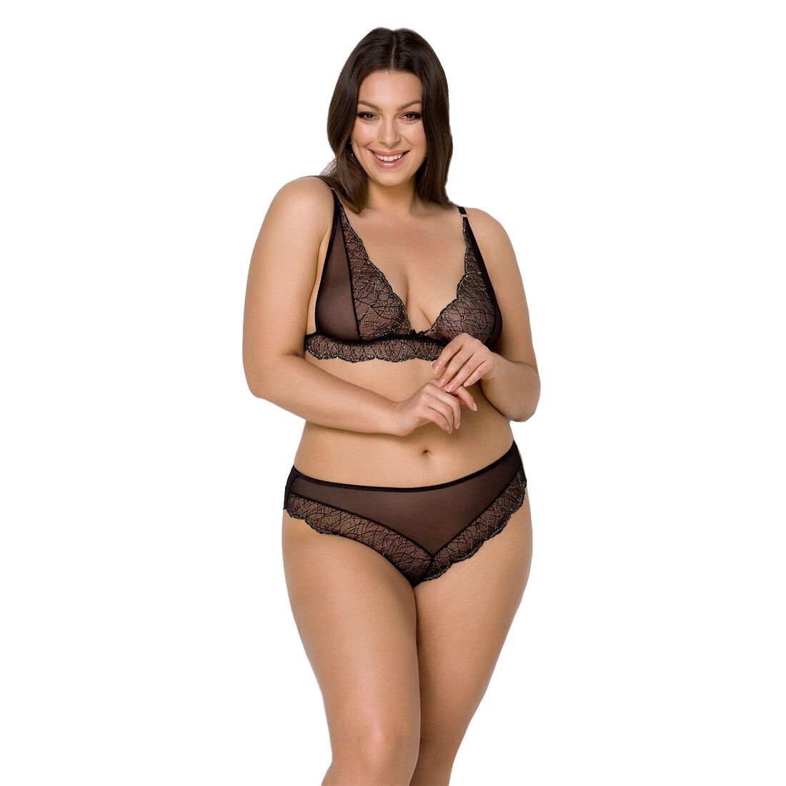 Комплект білизни Passion Amberly Set 4XL/5XL чорний з люрексовою ниткою