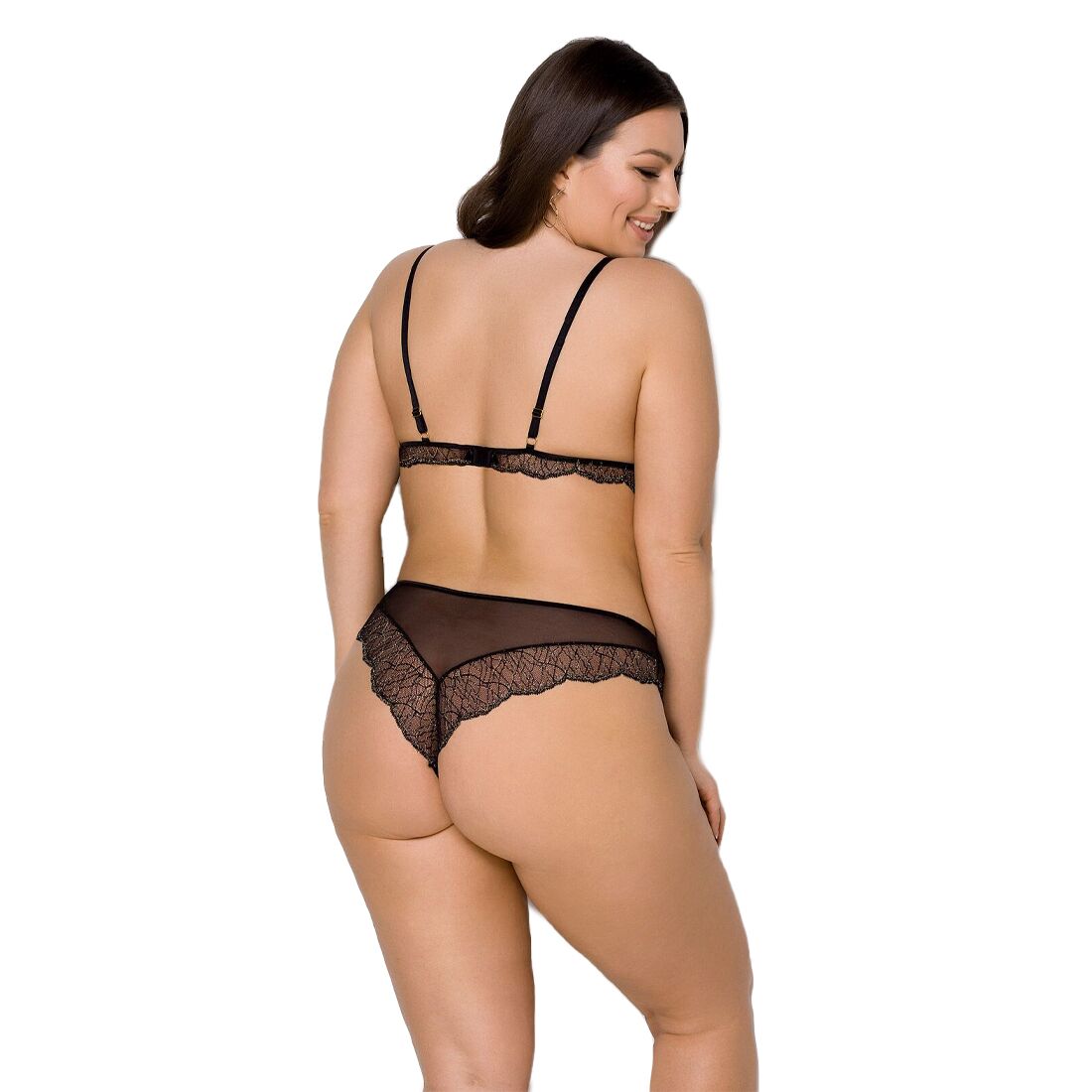 Комплект білизни Passion Amberly Set 4XL/5XL чорний з люрексовою ниткою