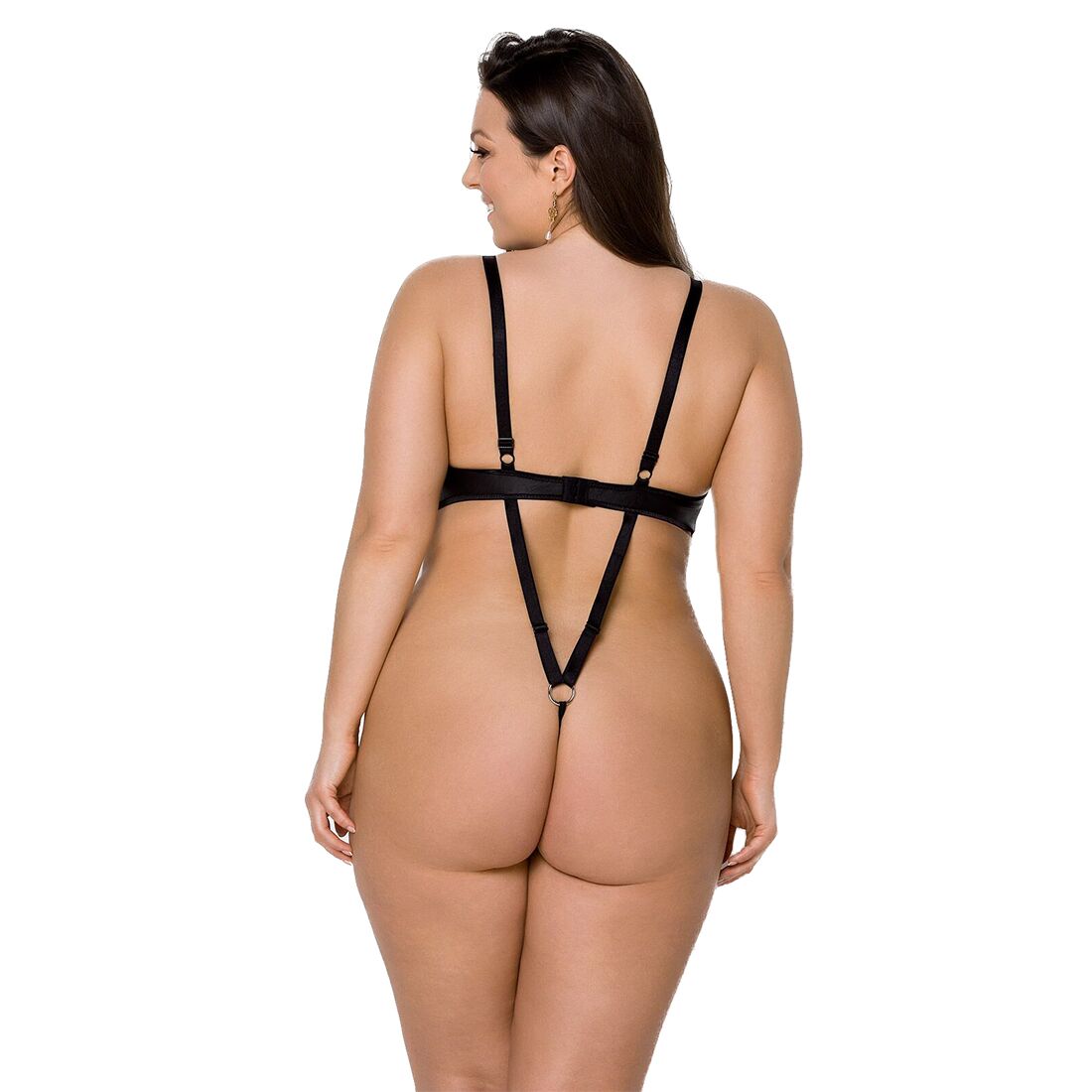 Боді з екошкіри Passion CELINE BODY 4XL/5XL, чорний, відкритий