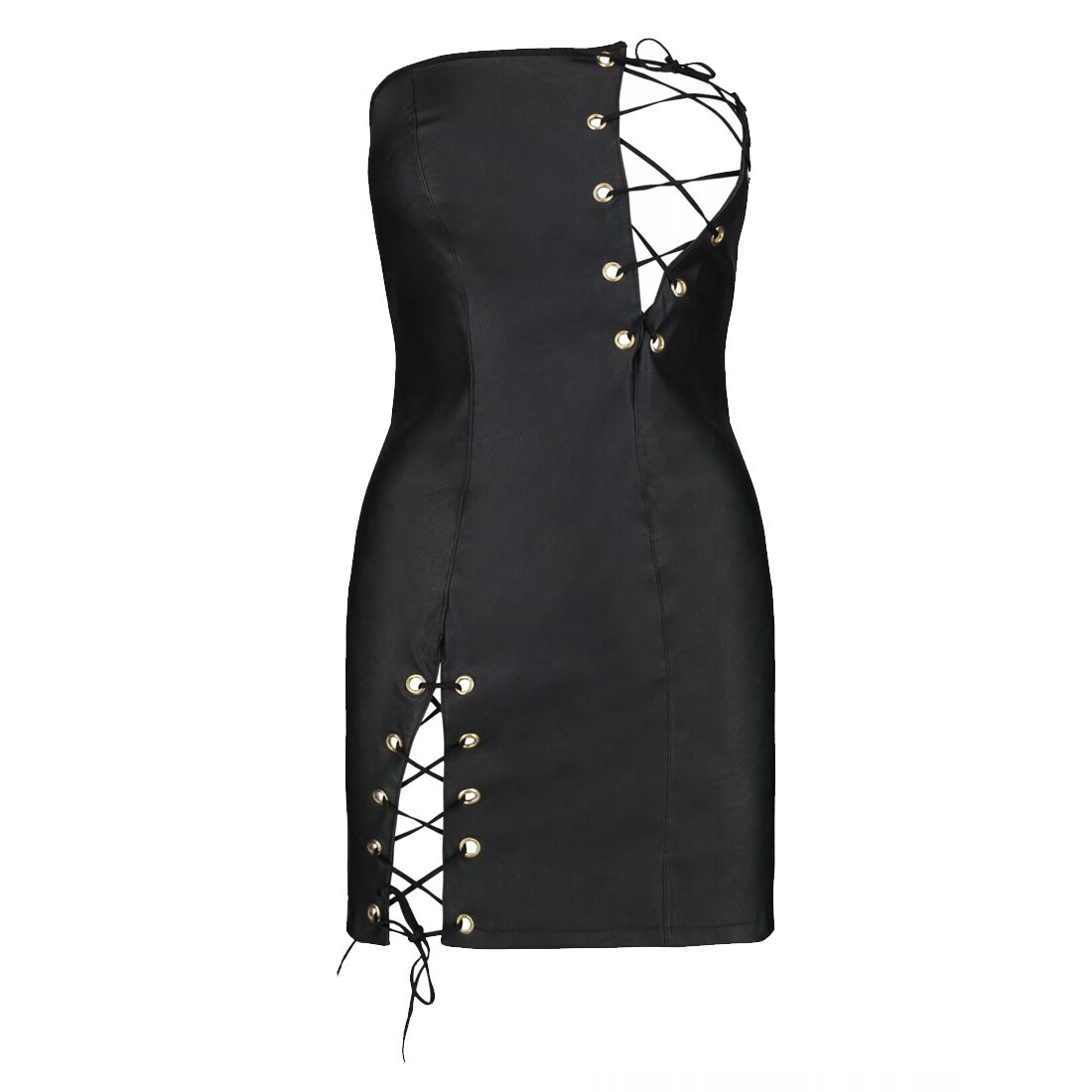 Мінісукня з екошкіри Passion CELINE CHEMISE, чорна, 4XL/5XL