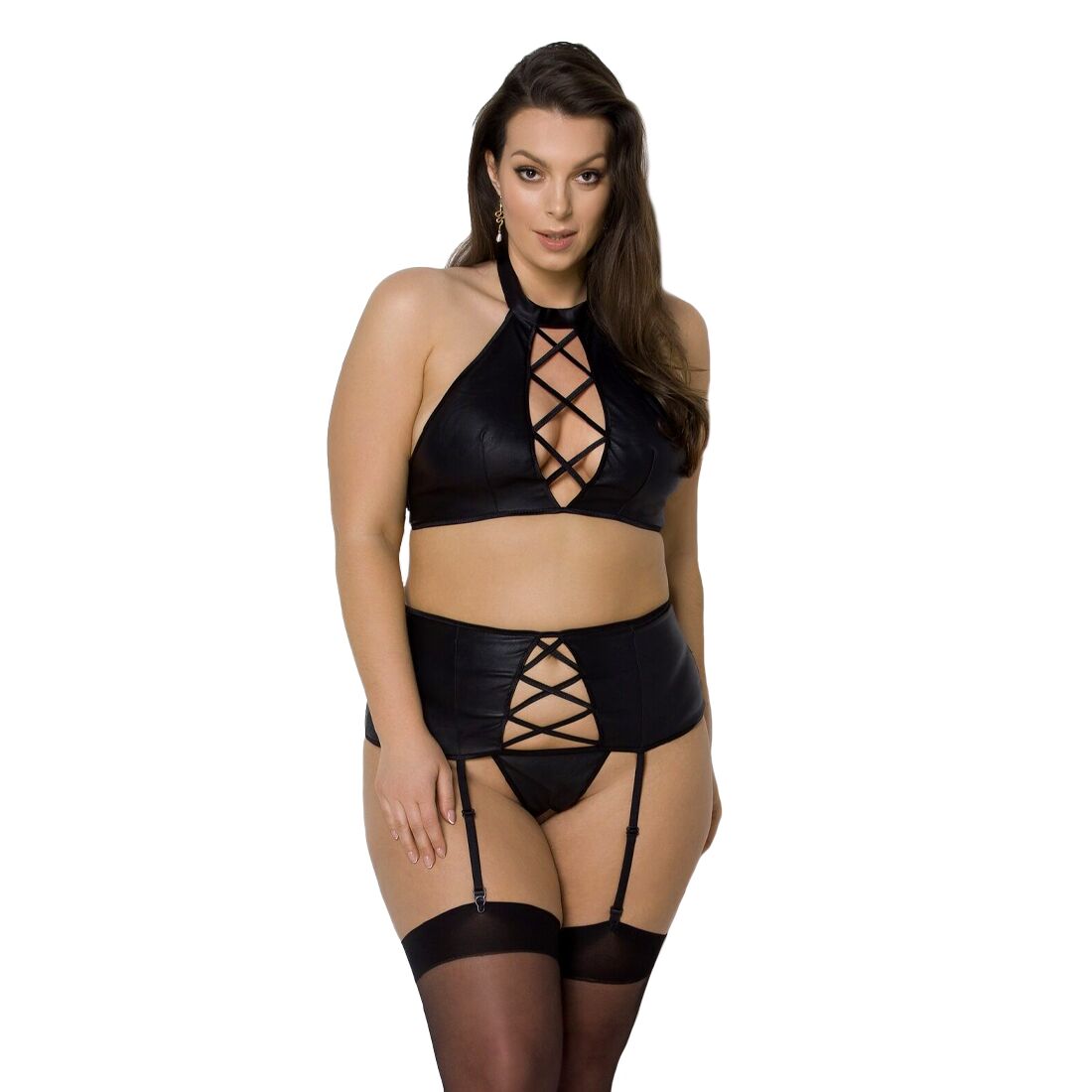 Комплект екошкіри Passion Nancy Set 6XL/7XL чорний з поясом
