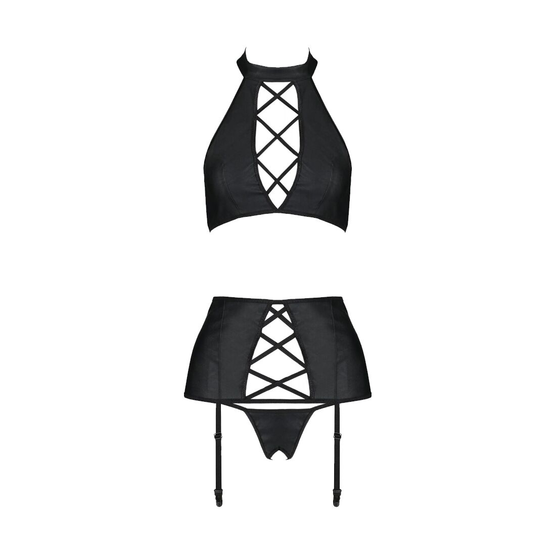 Комплект екошкіри Passion Nancy Set 6XL/7XL чорний з поясом