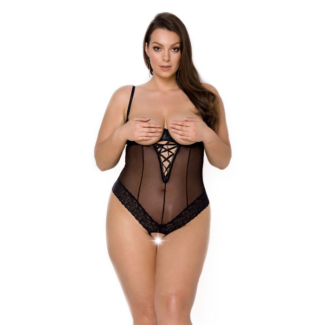 Боді Passion Exclusive NORTH BODY 6XL/7XL чорний, вініл і мереживо