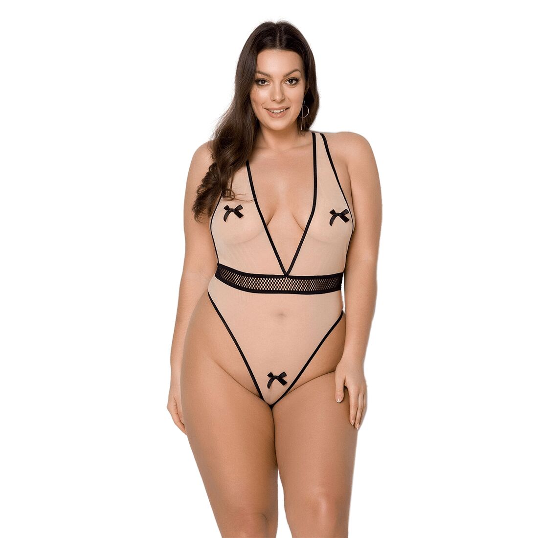 Боді Passion Viena Plus Size 6XL/7XL, бежевий з чорними деталями