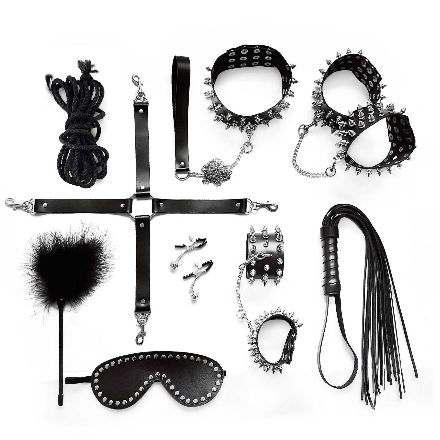 BDSM-набір Art of Sex Spikes Leather, 10 предметів, чорний