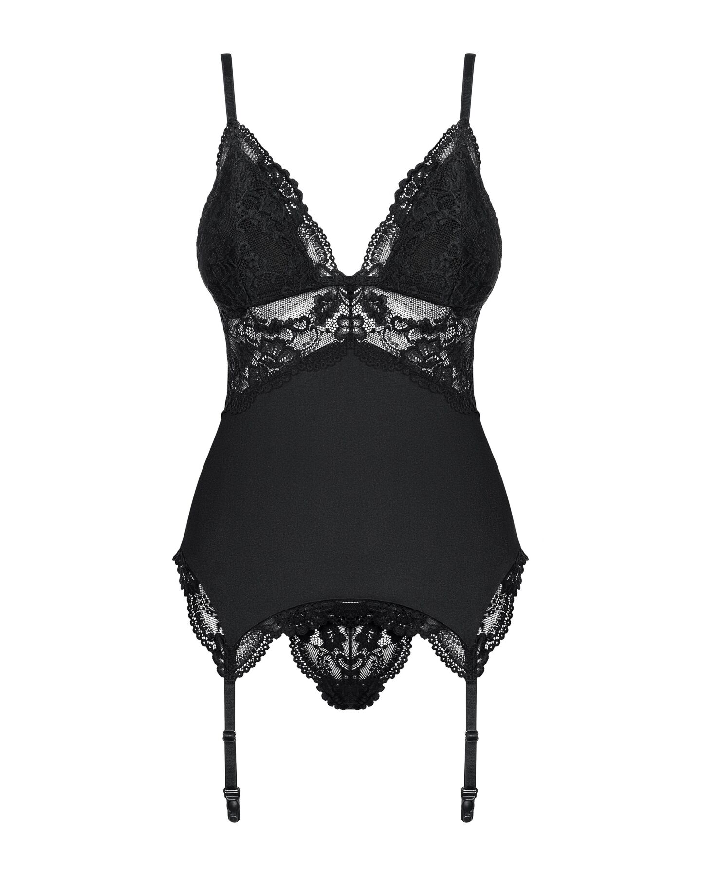 Сатиновий мереживний корсет Obsessive 810-COR-1, чорний, S/M