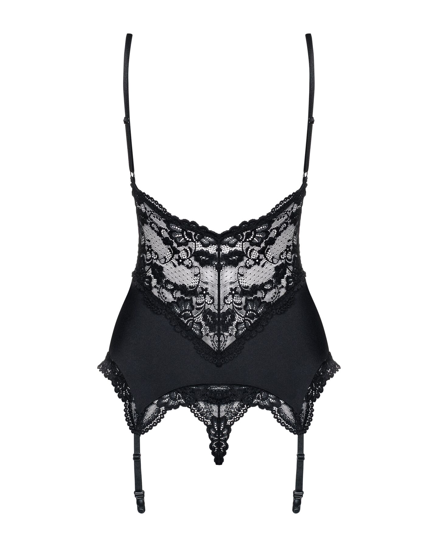 Сатиновий мереживний корсет Obsessive 810-COR-1, чорний, S/M