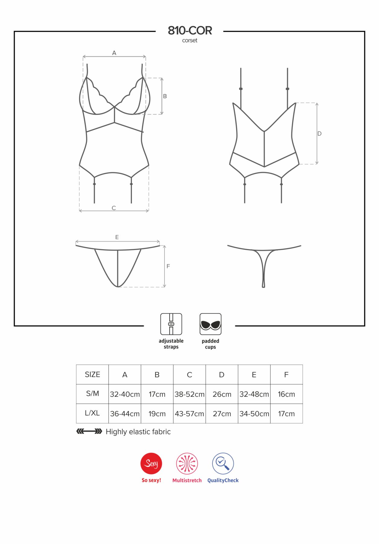 Сатиновий мереживний корсет Obsessive 810-COR-2, білий, L/XL