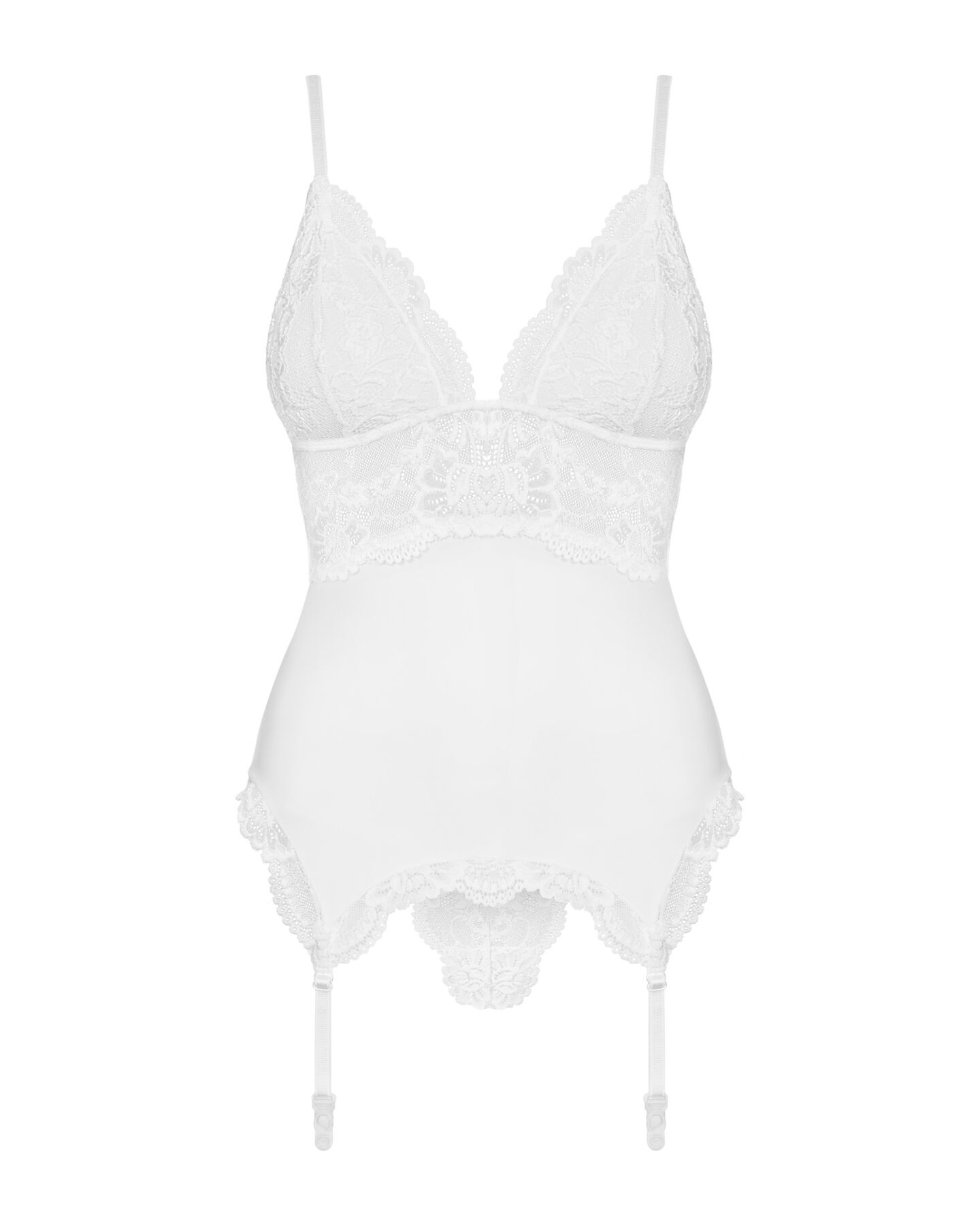 Сатиновий мереживний корсет Obsessive 810-COR-2, білий, L/XL