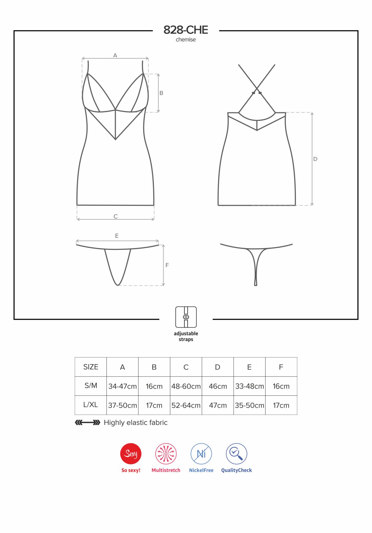 Сатиновий комплект для сну з мереживом Obsessive, чорний S/M