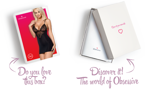 Сатиновий комплект для сну з мереживом Obsessive, чорний S/M