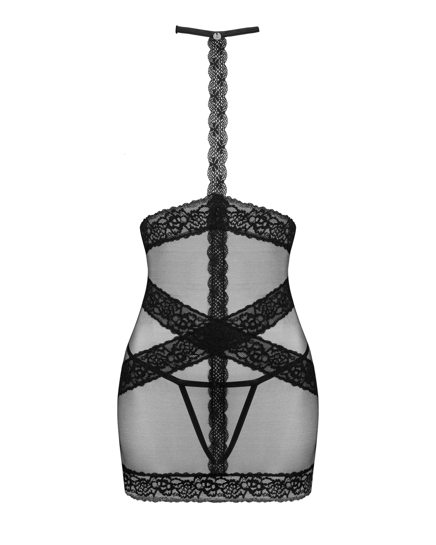Напівпрозора чорна сорочка Obsessive Lacrisia chemise M/L з чокером