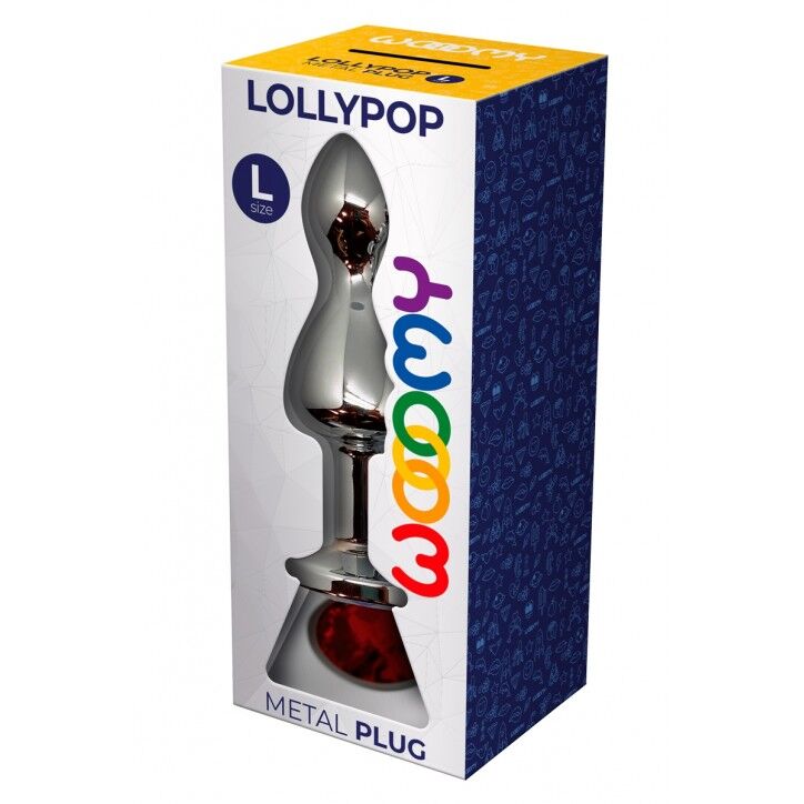 Металева анальна пробка Wooomy Lollypop Red L з кристалом