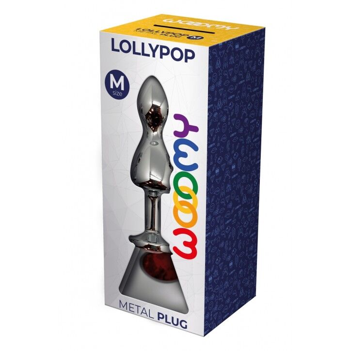 Металева анальна пробка Wooomy Lollypop з кристалом, червона, M