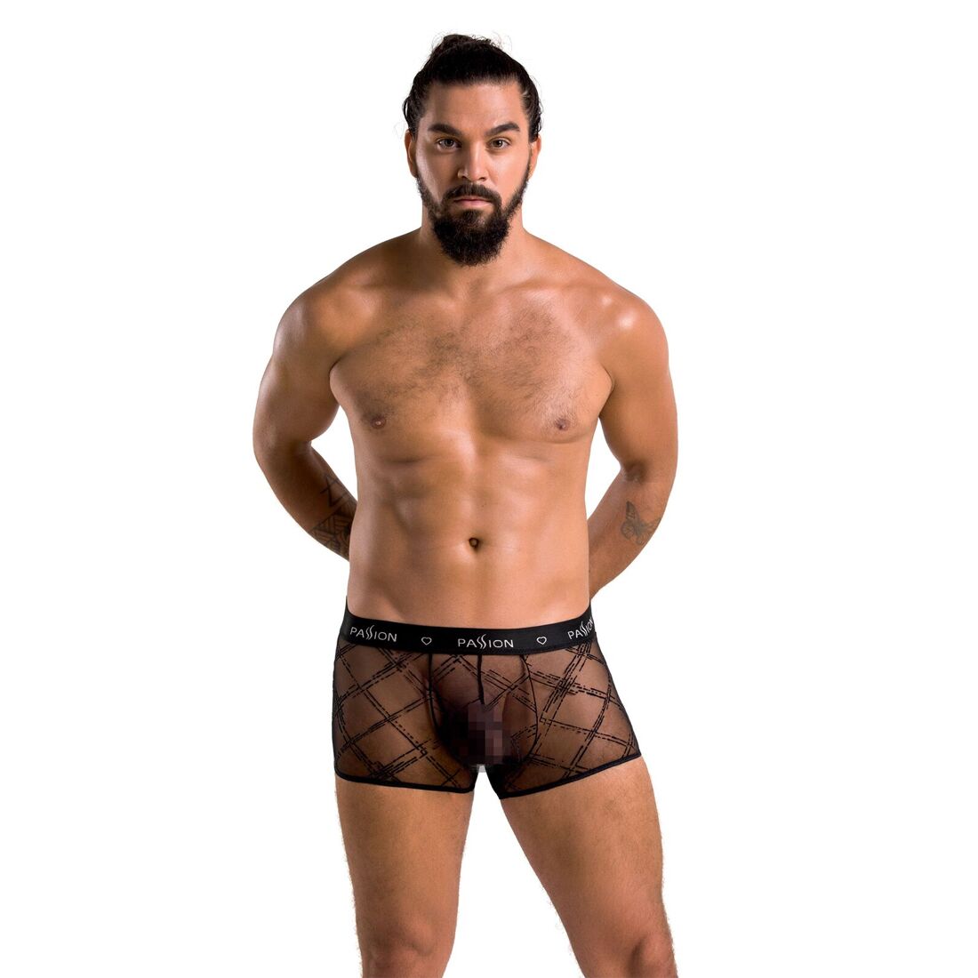 Чоловічі прозорі боксери Passion 032 SHORT JAMES L/XL, чорні, сітка
