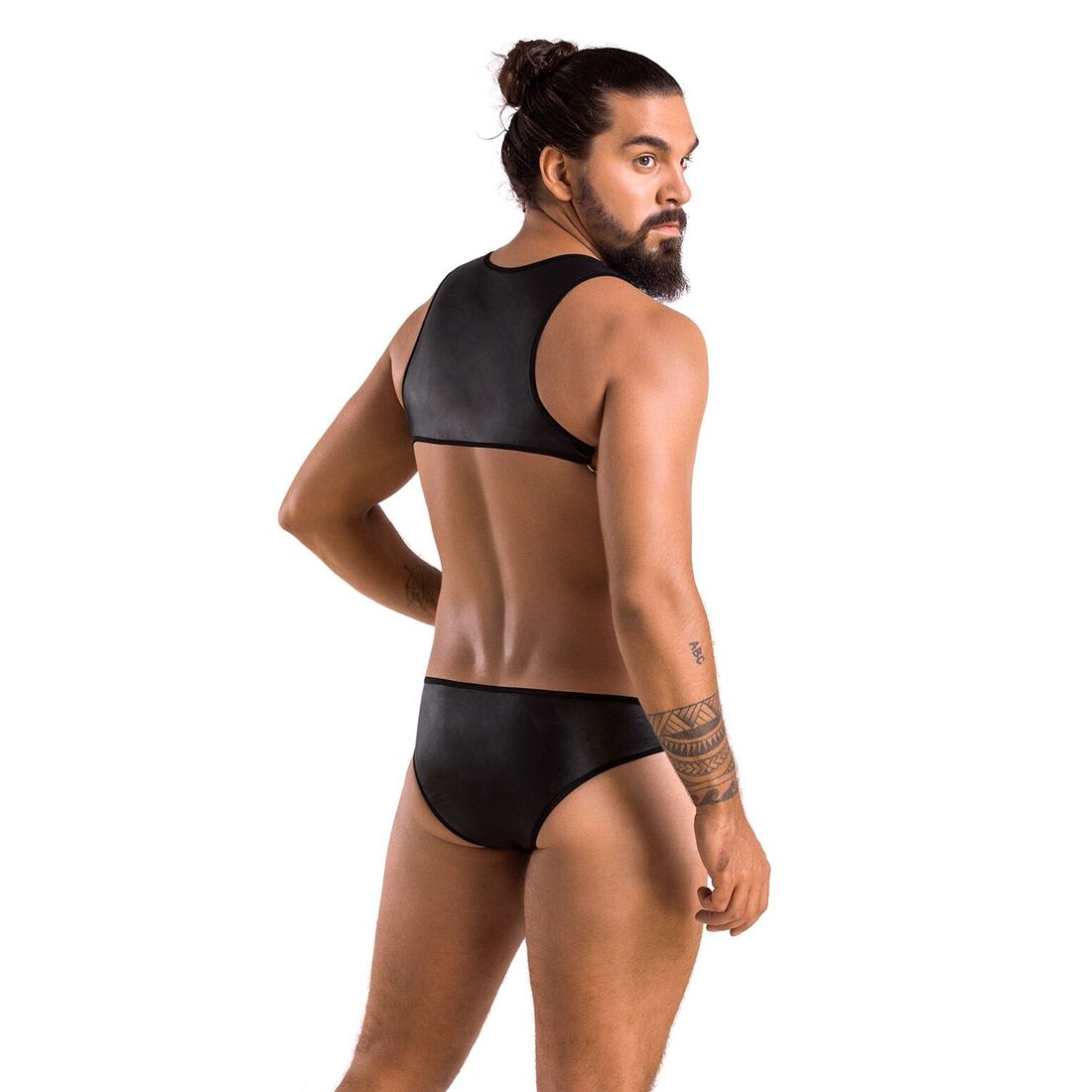 Чоловіче шкіряне боді Passion Adam XXL/XXXL, чорне, заклепки