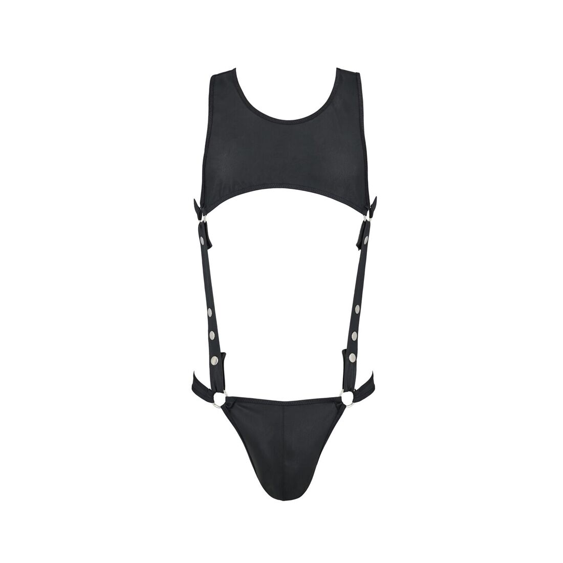 Чоловіче шкіряне боді Passion Adam XXL/XXXL, чорне, заклепки