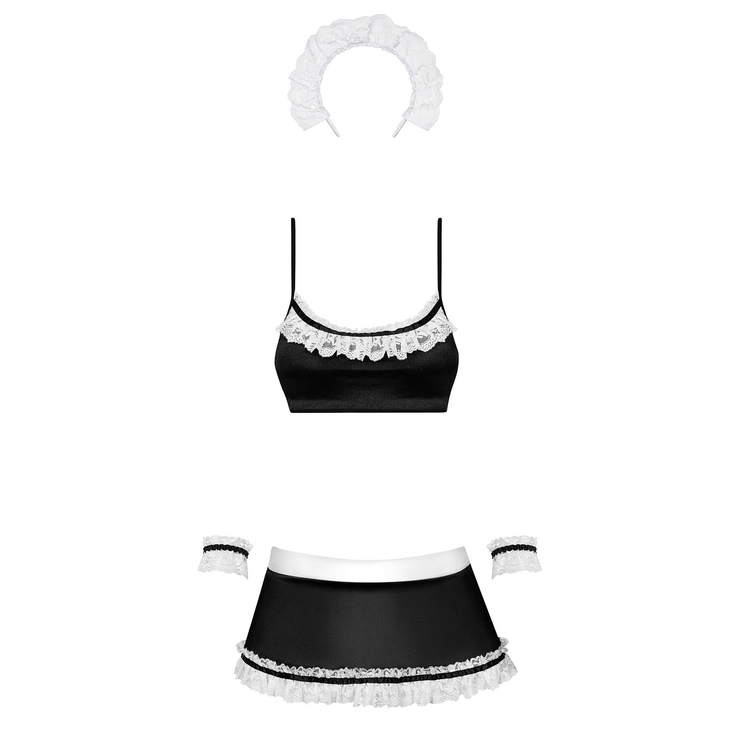 Атласний еротичний костюм покоївки Obsessive Maid, чорний, S/M