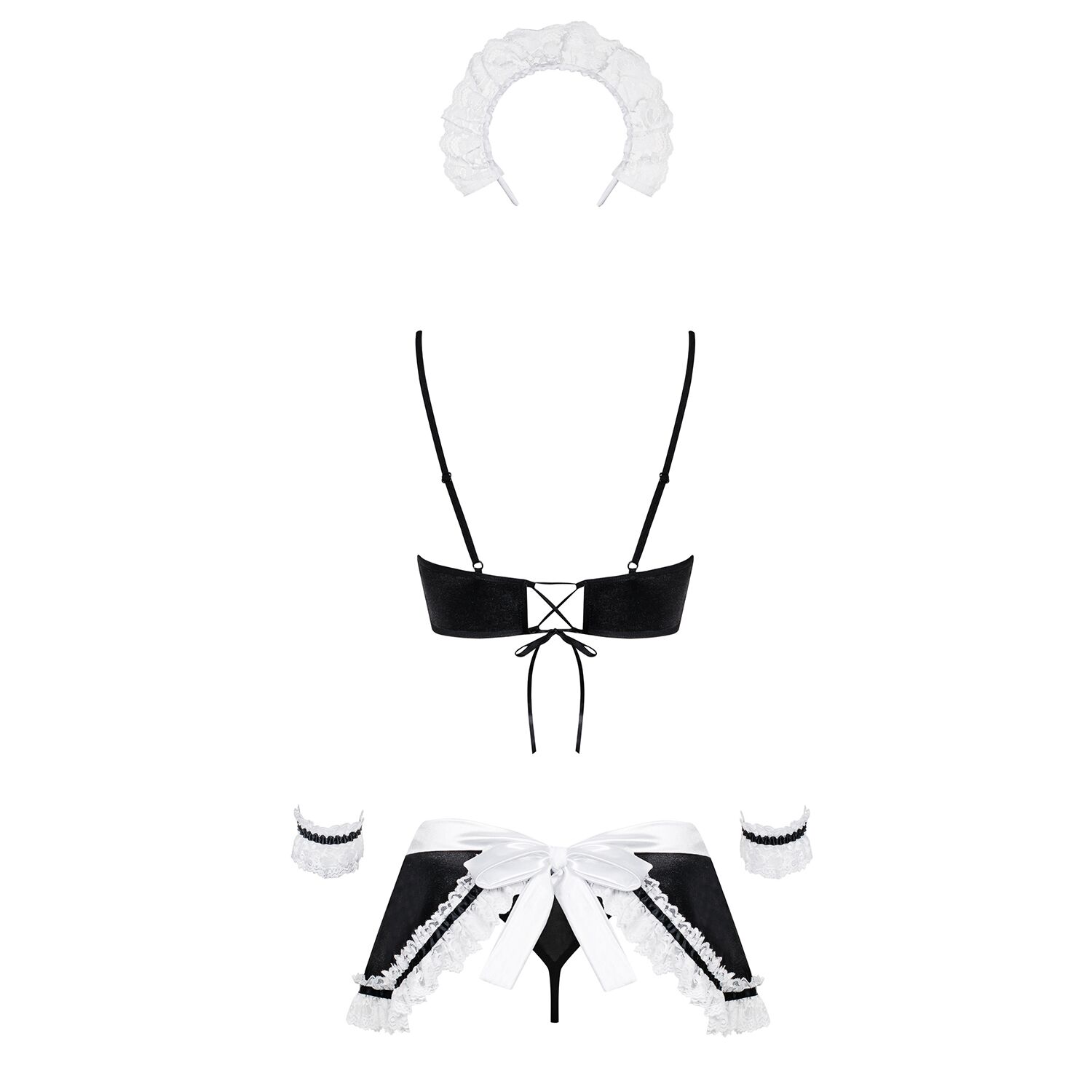 Атласний еротичний костюм покоївки Obsessive Maid, чорний, S/M
