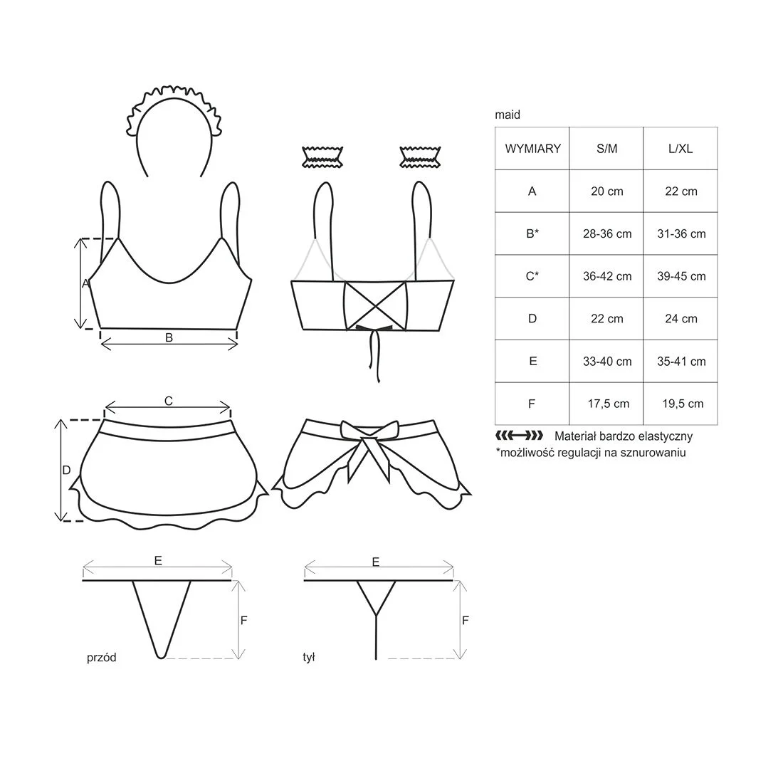 Атласний еротичний костюм покоївки Obsessive Maid, чорний, S/M