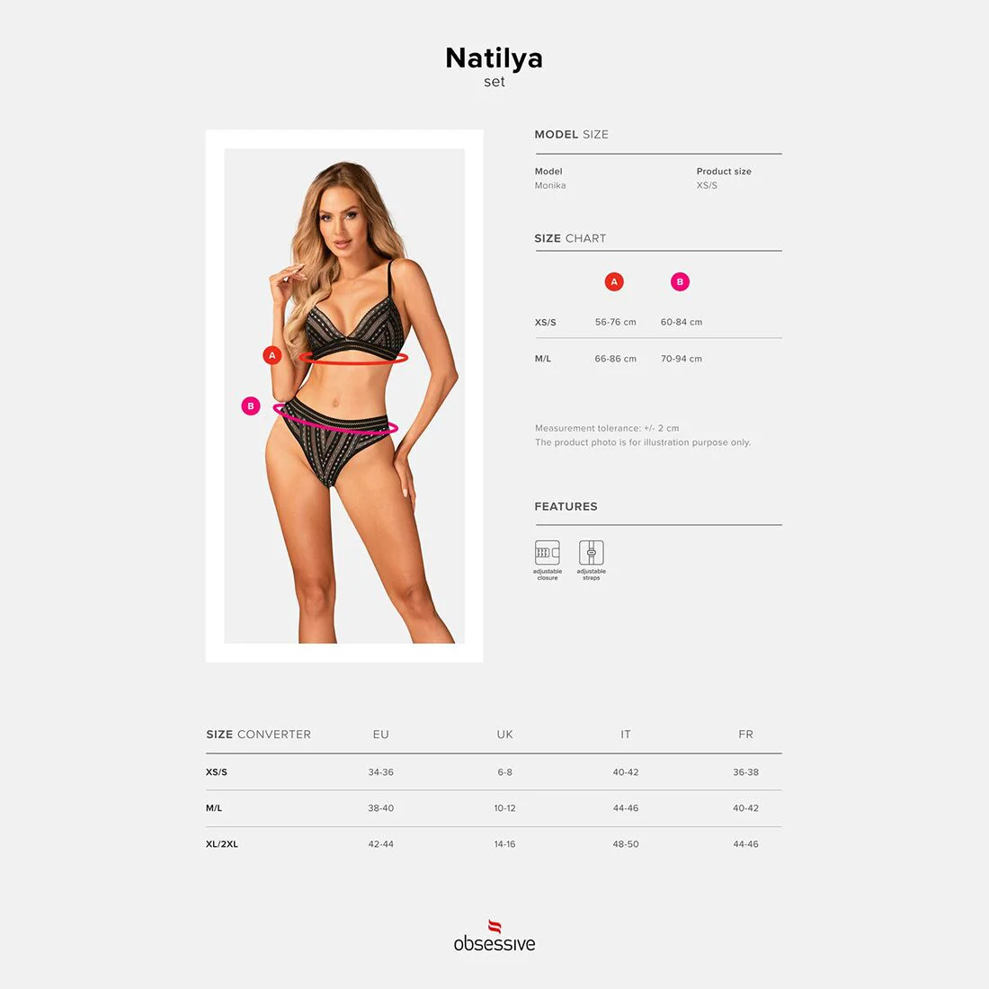 Комплект білизни Obsessive Natilya 2-pcs set XS/S, чорний