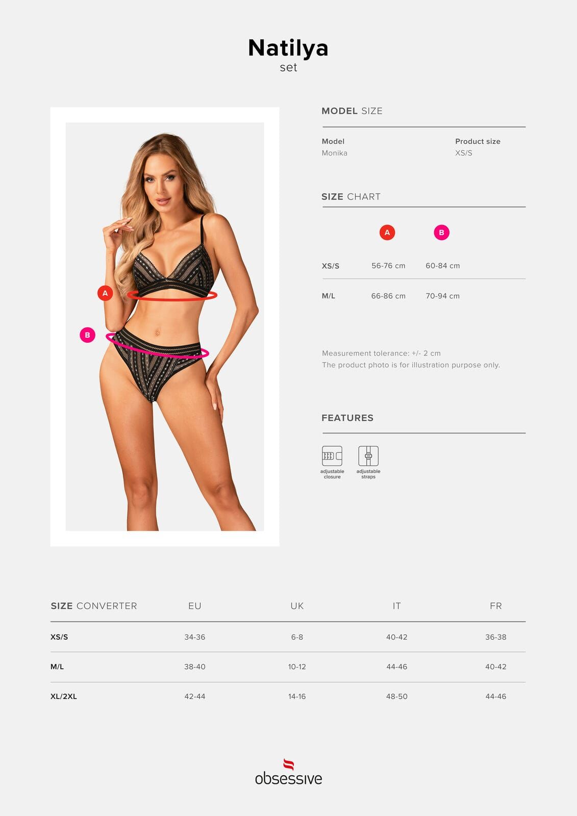 Комплект білизни Obsessive Natilya 2-pcs, M/L, чорний, з бюстгальтером і трусиками