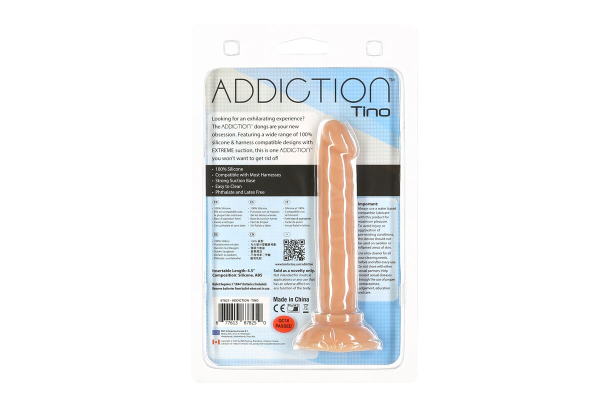 Фалоімітатор ADDICTION Tino 5.25″ з присоскою та віброкулею