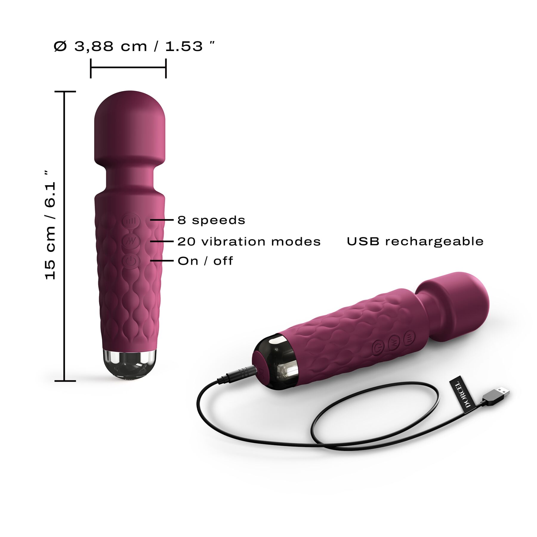 Мінівібромасажер Dorcel Wand Mini Wanderful Plum, 10 режимів