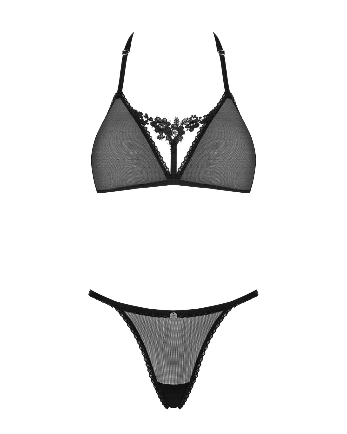 Напівпрозорий комплект Obsessive Celia Noir 2-pcs set XL/2XL