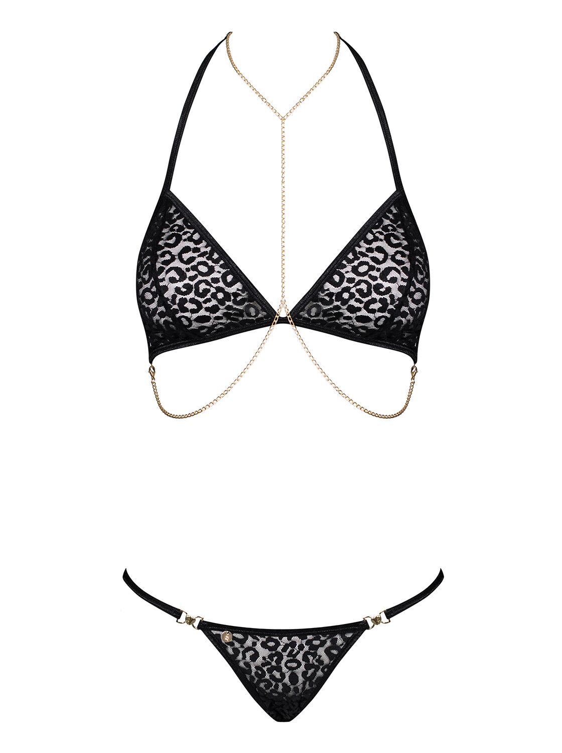 Комплект з ланцюжками Obsessive Pantheria, чорний S/M