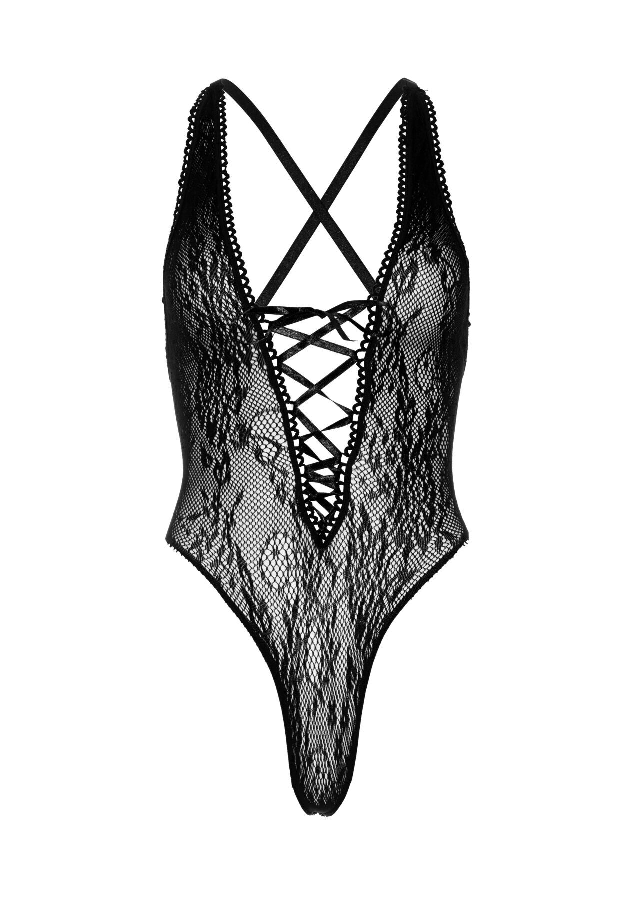 Мереживне боді Leg Avenue Floral lace, шнурівка, чорне, one size