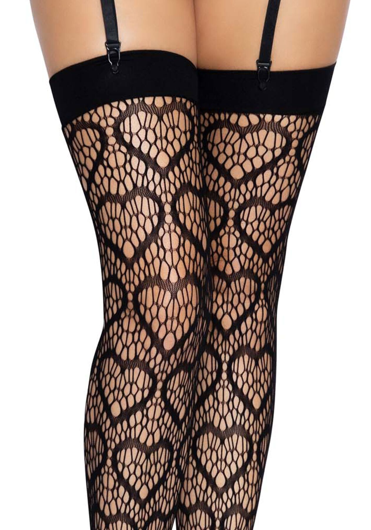 Чорні ажурні панчохи із сердечками Leg Avenue, one size