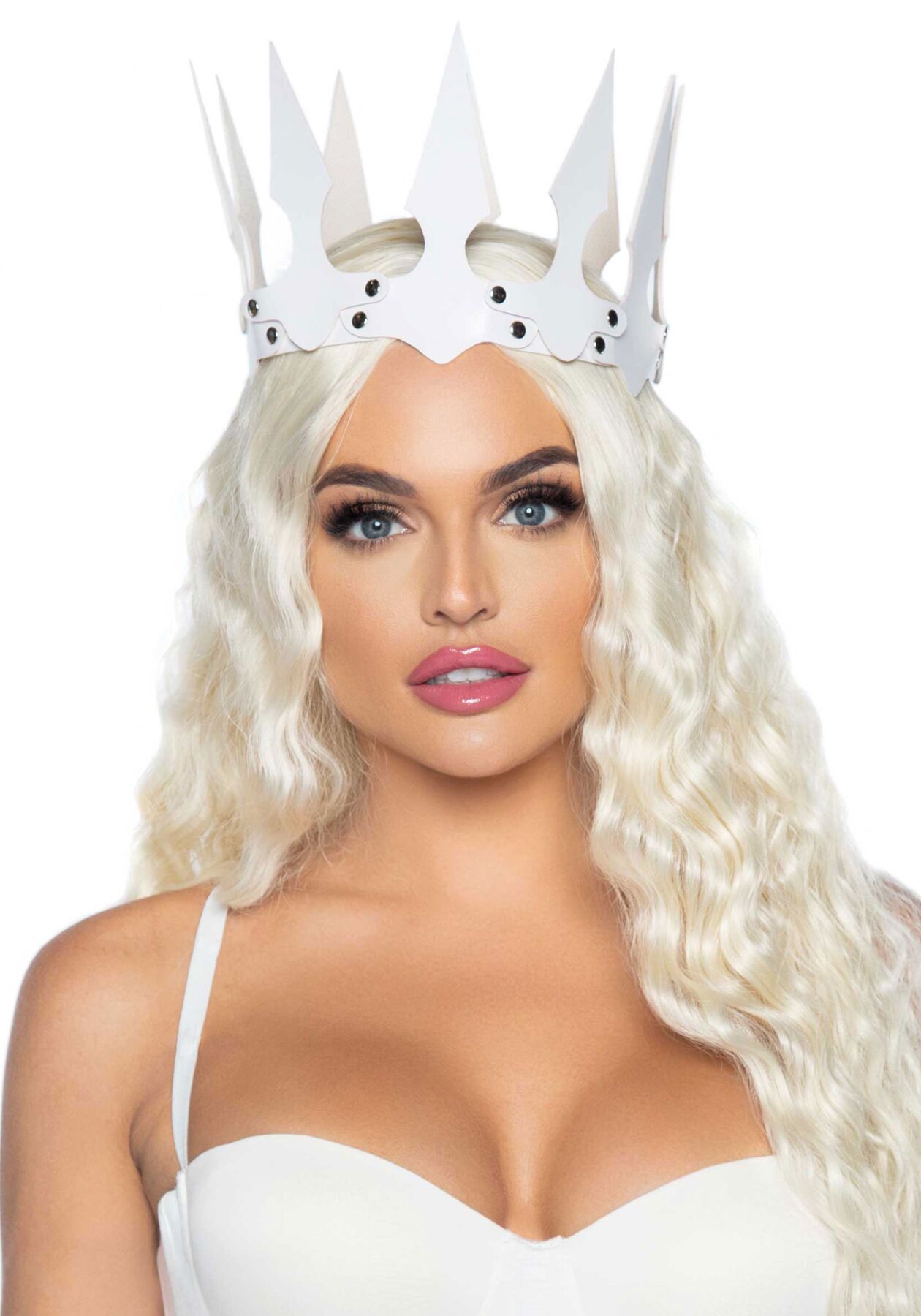 Корона злої королеви Leg Avenue Faux leather spiked crown White, штучна шкіра, заклепки - Зображення 5