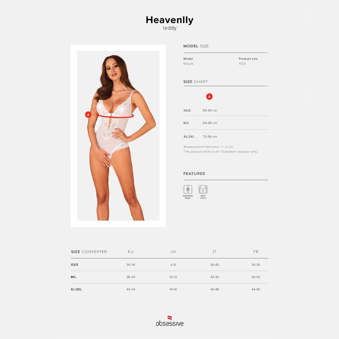 Еротичне напівпрозоре боді Obsessive Heavenlly XS/S з мереживом