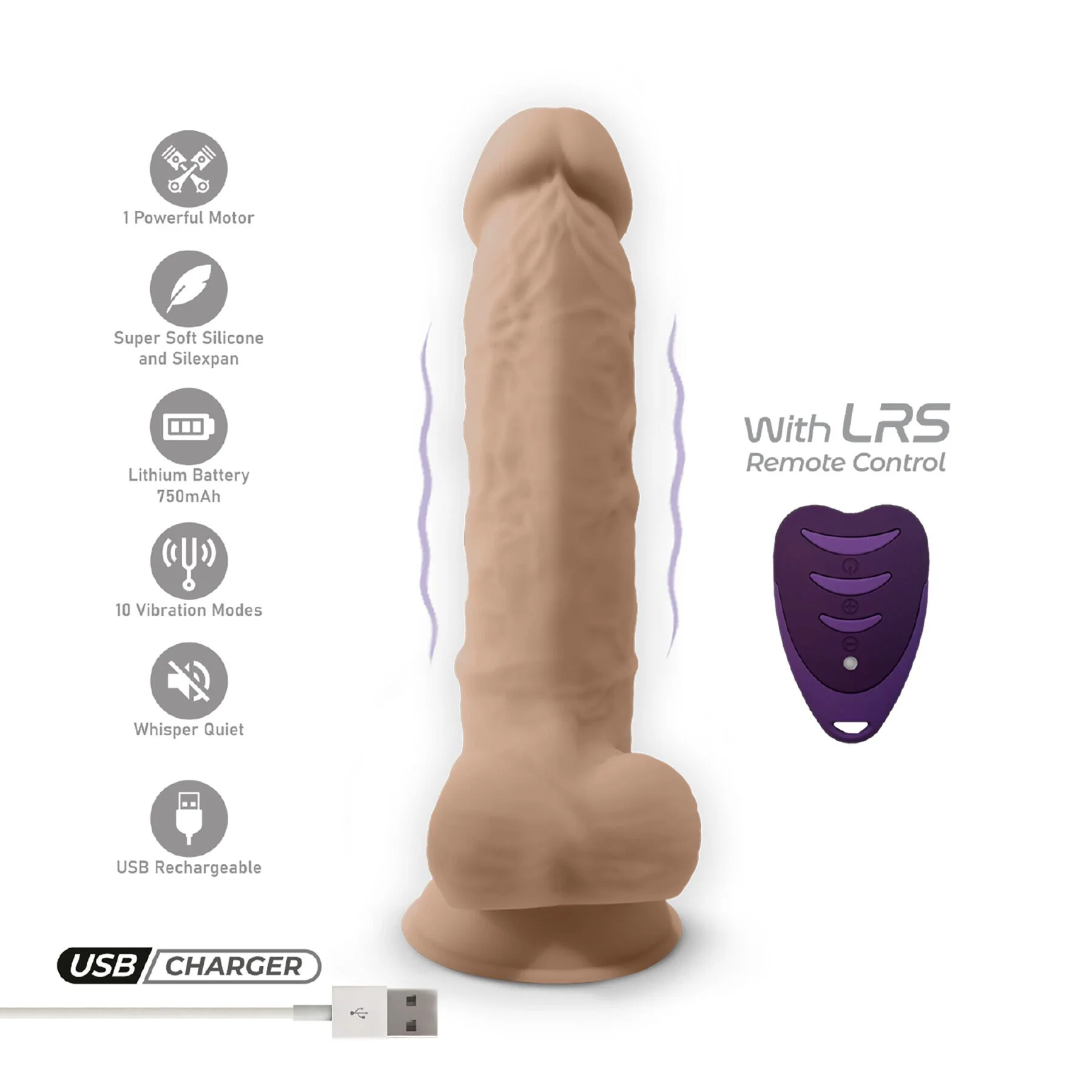 Фалоімітатор з вібрацією SilexD Vetus Vibro Flesh (MODEL 1 size 8in) + LRS, двошаровий, діам. 4,2 см - Зображення 11