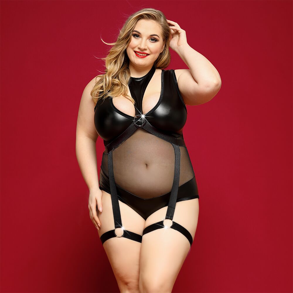 Елегантне боді з екошкіри JSY Plus Size, Black