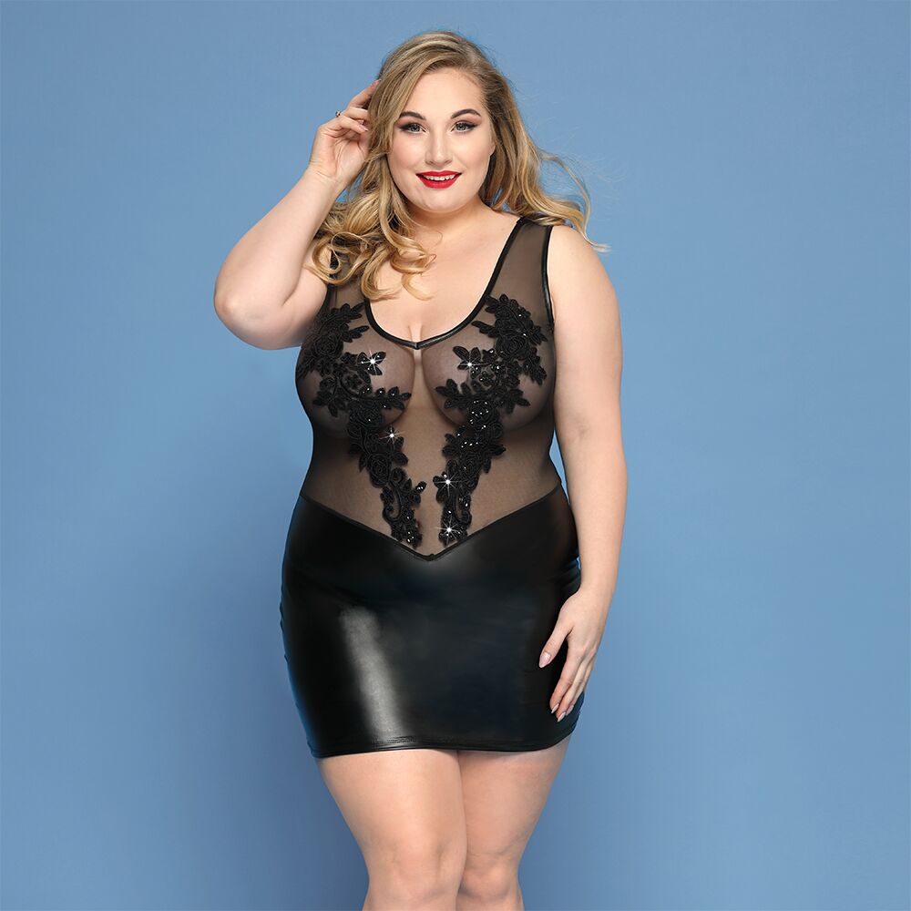 Елегантна сукня JSY «Леді Софія» Plus Size, чорна, сітка, вишивка