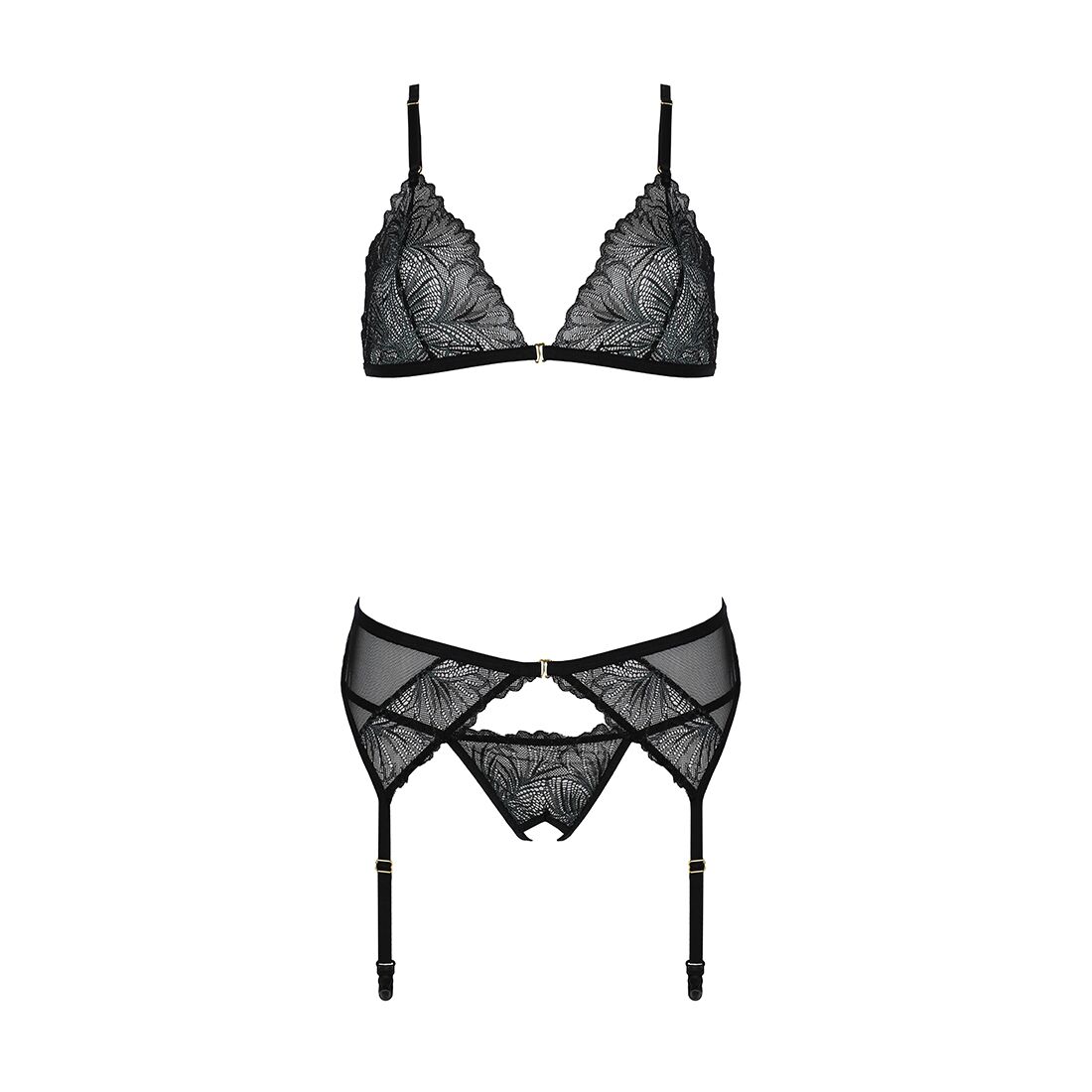 Комплект Passion DELIENA SET L/XL black: ліф, стрінги, пояс