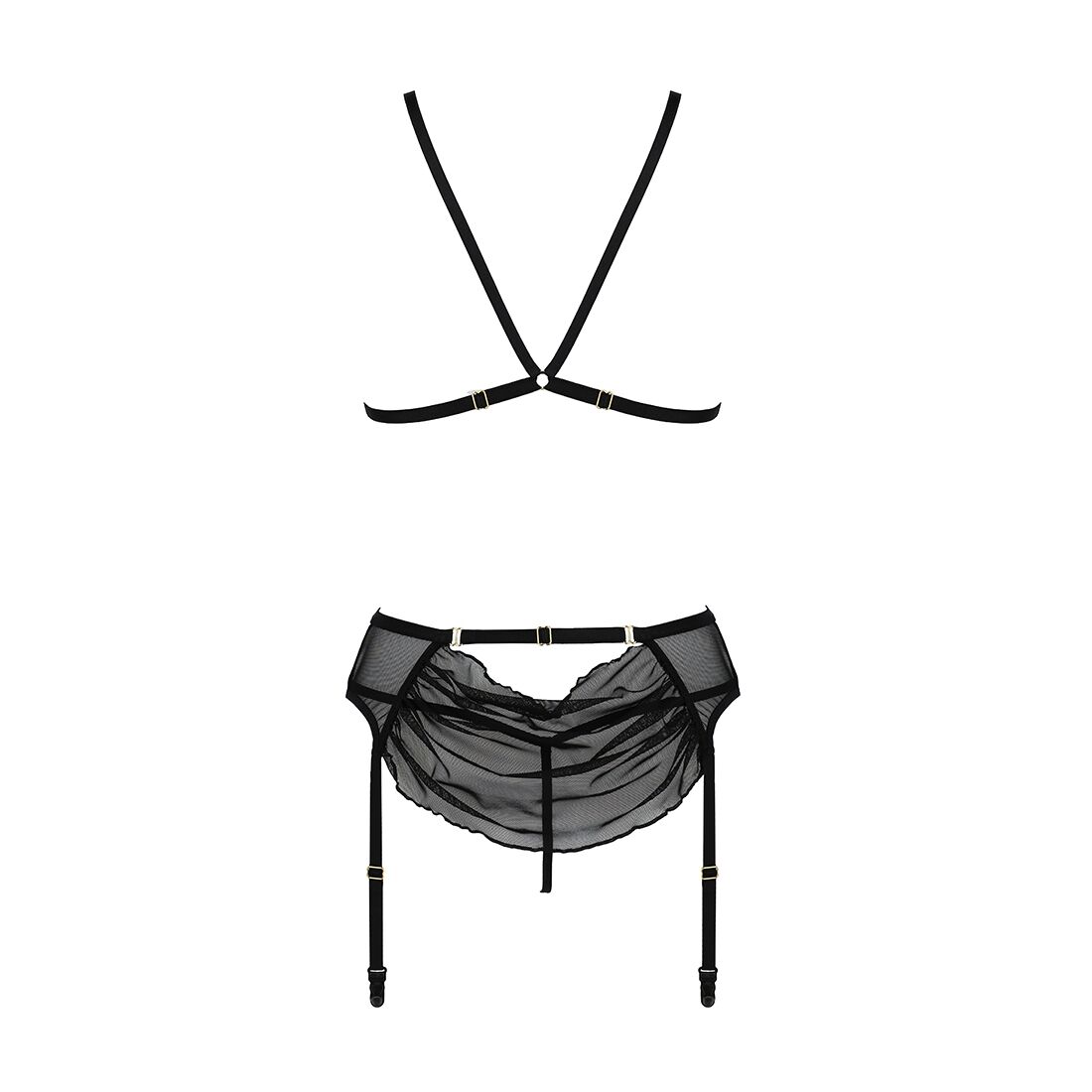 Комплект білизни Passion DELIENA SET S/M black з поясом для панчіх