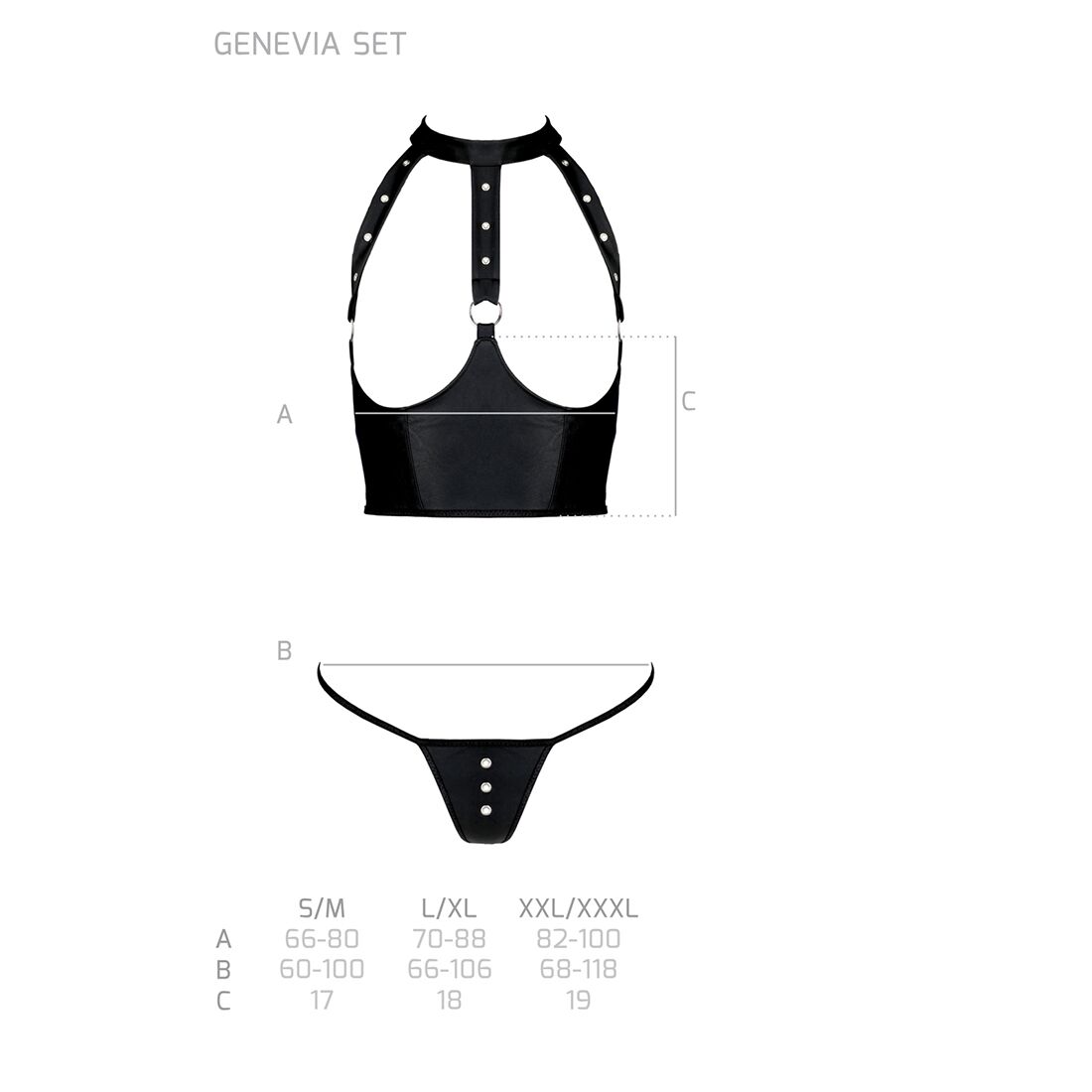Елегантний комплект білизни Passion GENEVIA, чорний, XXL/XXXL