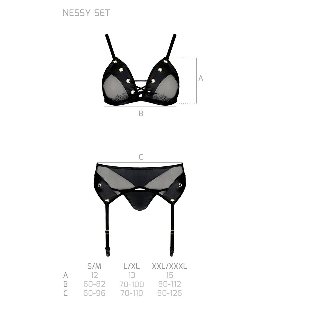 Комплект білизни Passion NESSY SET L/XL чорний
