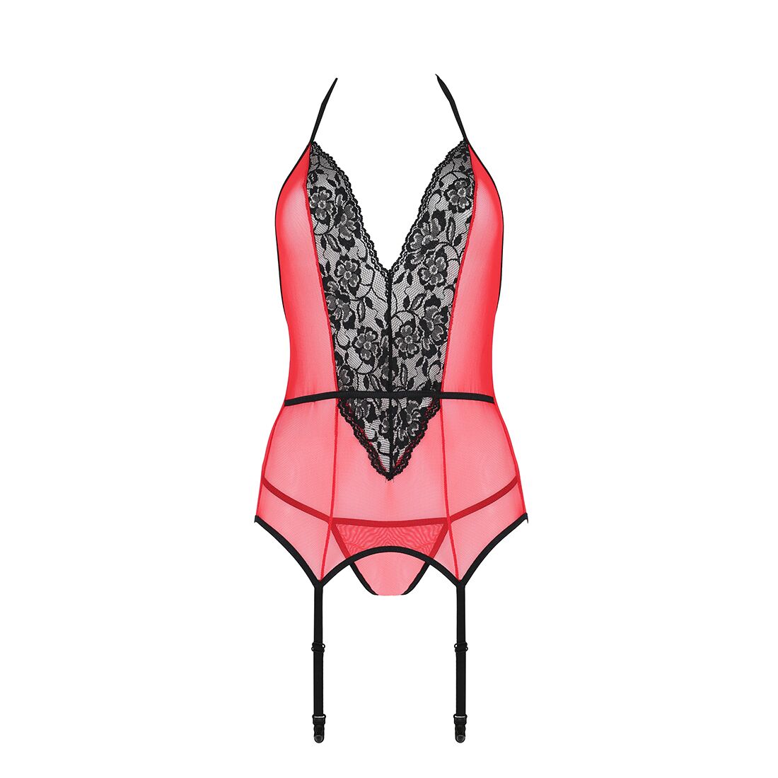 Корсет з пажами для панчіх Passion PEONIA RED S/M, елегантний комплект