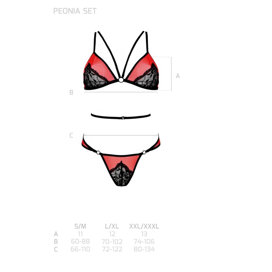 Комплект білизни Passion PEONIA SET S/M red - бра і трусики